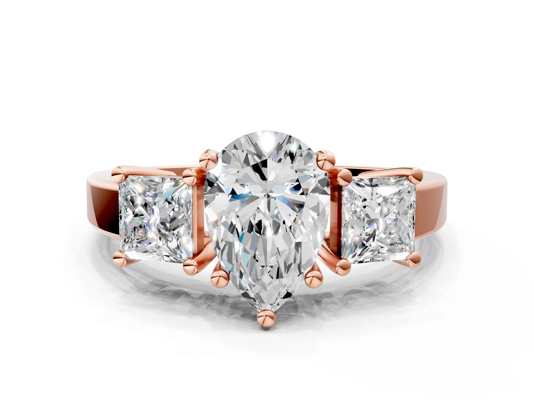 Rose gold Three-Stone Pear Cut Solitaire Ring with Prong Setting_3