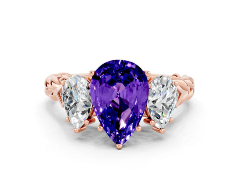 Rose gold Three-Stone Pear Cut Tanzanite Braided Band Ring with Four-Prong Setting_12