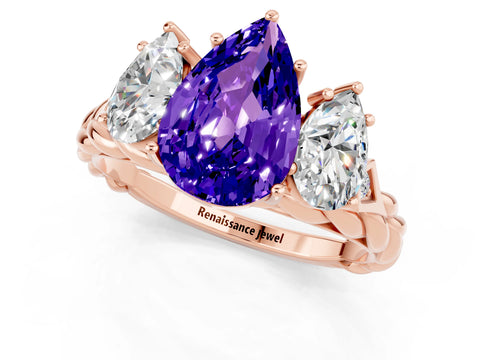 Rose gold Three-Stone Pear Cut Tanzanite Braided Band Ring with Four-Prong Setting_13