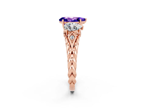 Rose gold Three-Stone Pear Cut Tanzanite Braided Band Ring with Four-Prong Setting_14