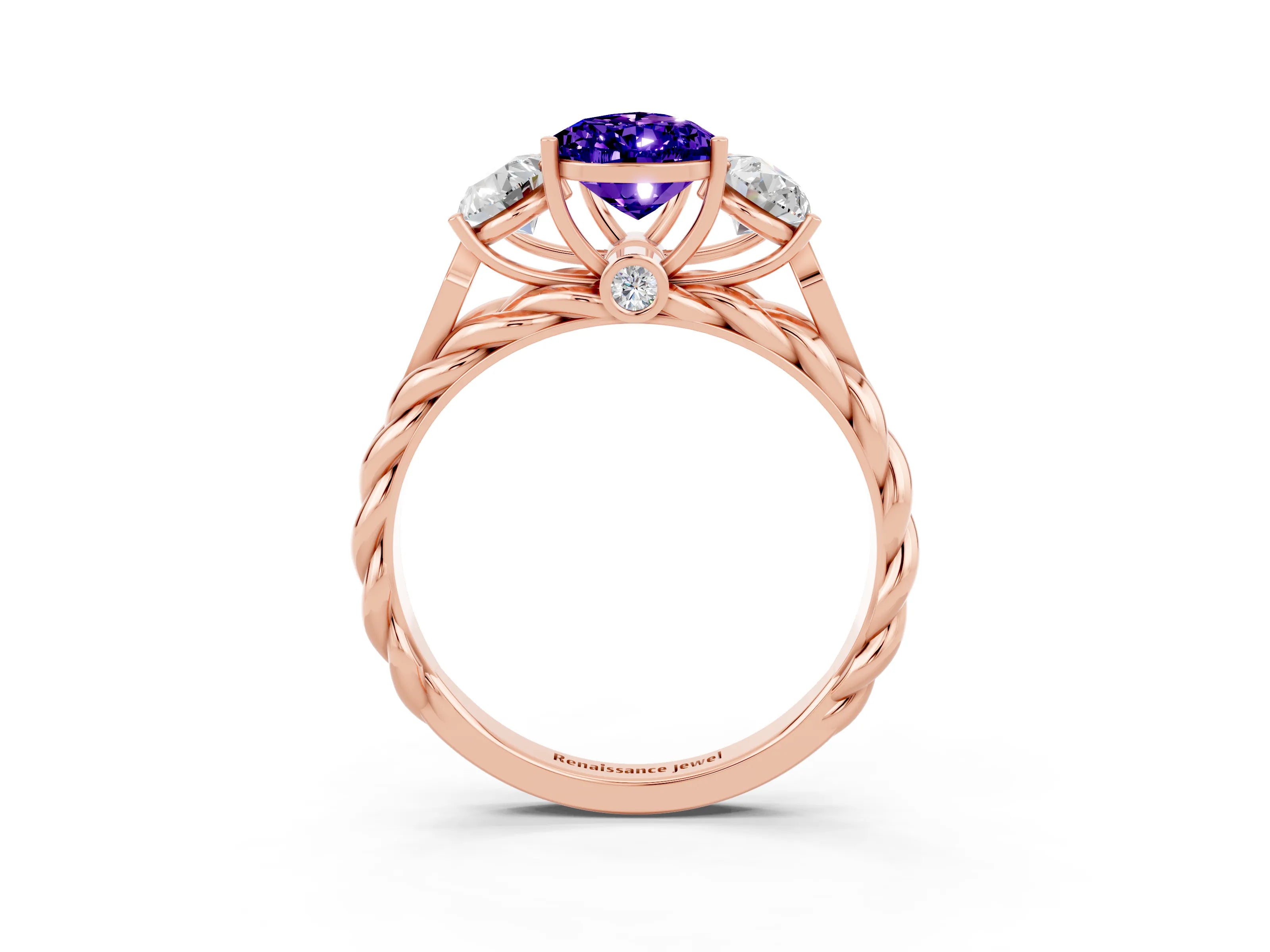 Rose gold Three-Stone Pear Cut Tanzanite Braided Band Ring with Four-Prong Setting_15