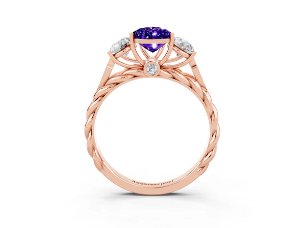 Rose gold Three-Stone Pear Cut Tanzanite Braided Band Ring with Four-Prong Setting