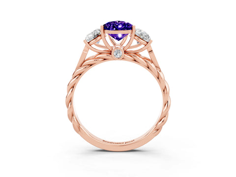 Rose gold Three-Stone Pear Cut Tanzanite Braided Band Ring with Four-Prong Setting_15