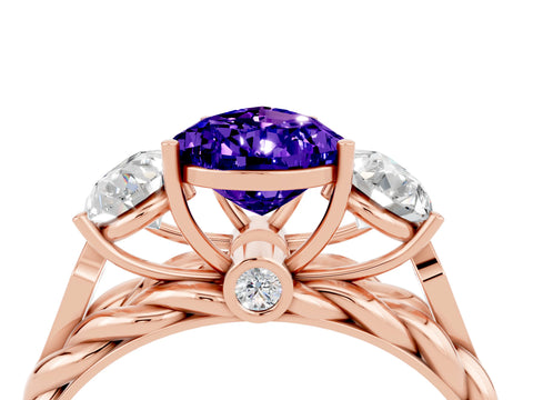 Rose gold Three-Stone Pear Cut Tanzanite Braided Band Ring with Four-Prong Setting_16