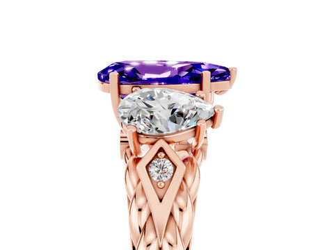 Rose gold Three-Stone Pear Cut Tanzanite Braided Band Ring with Four-Prong Setting_17