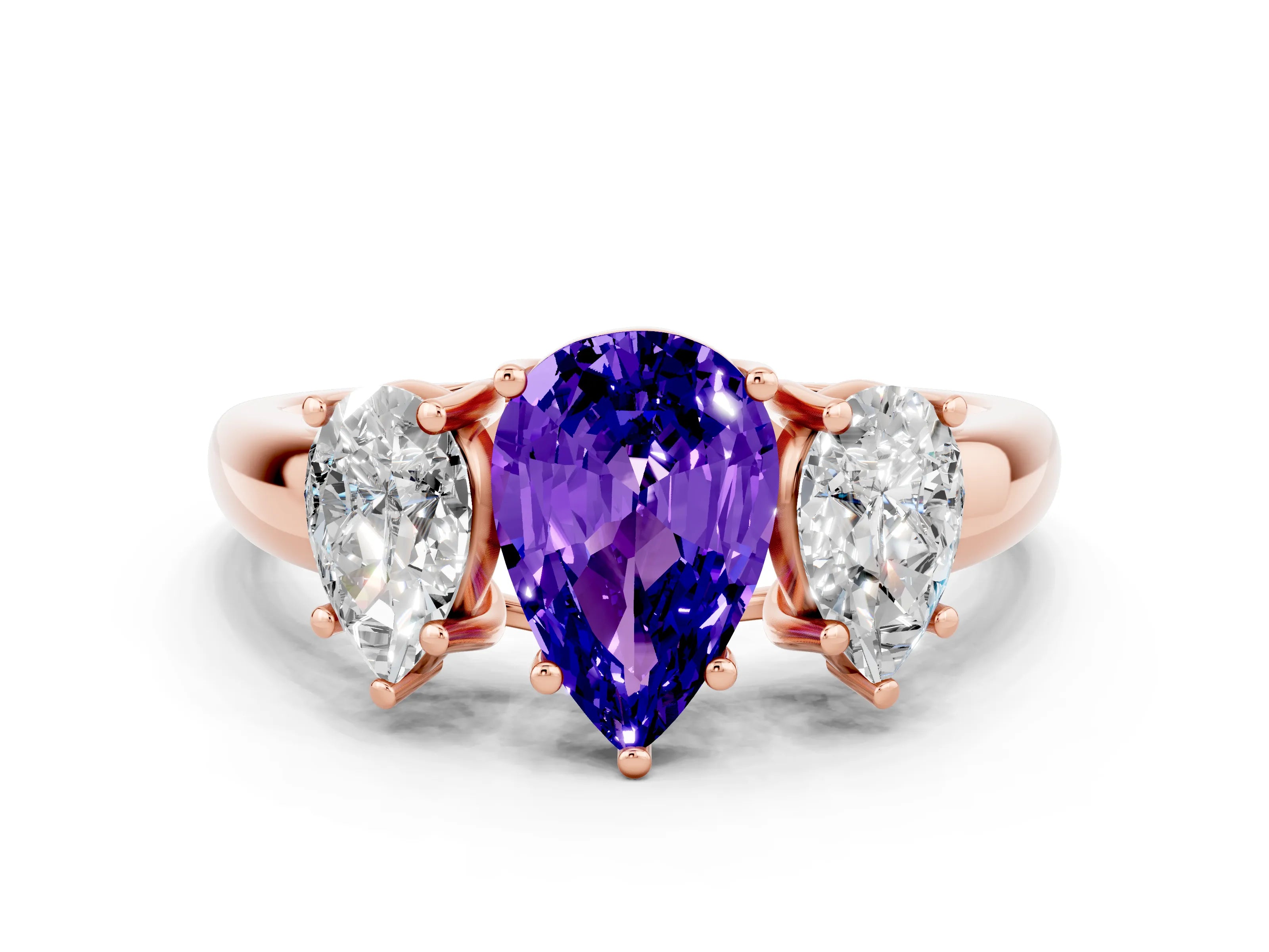 Rose gold Three-Stone Pear Cut Tanzanite Engagement Ring with Prong Setting