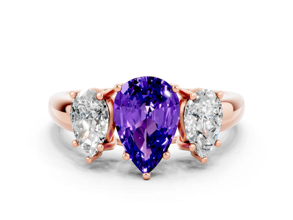 Rose gold Three-Stone Pear Cut Tanzanite Engagement Ring with Prong Setting