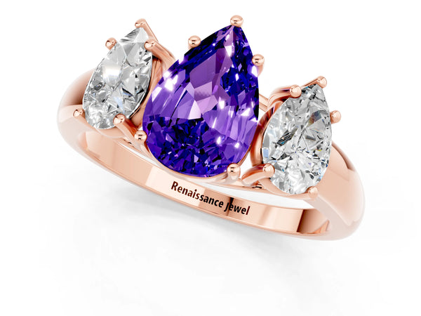 Rose gold Three-Stone Pear Cut Tanzanite Engagement Ring with Prong Setting