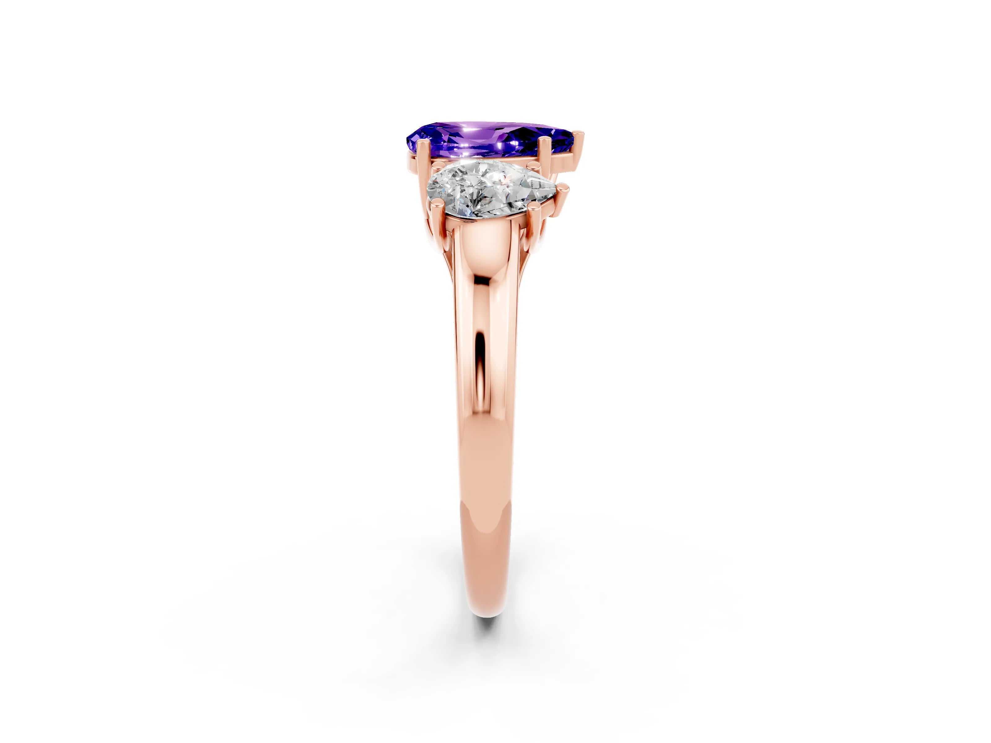 Rose gold Three-Stone Pear Cut Tanzanite Engagement Ring with Prong Setting_2