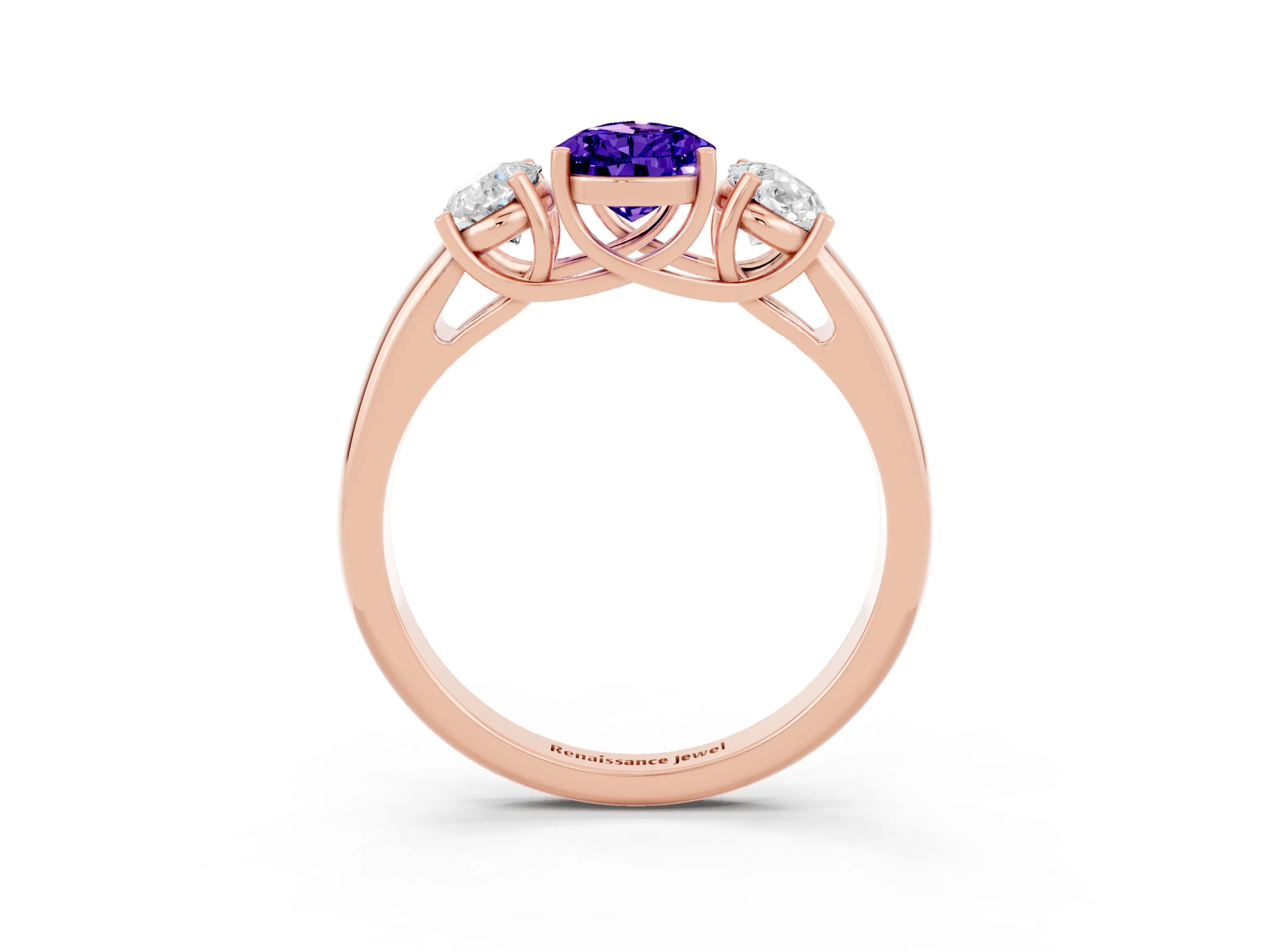 Rose gold Three-Stone Pear Cut Tanzanite Engagement Ring with Prong Setting_3