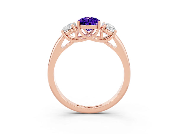 Rose gold Three-Stone Pear Cut Tanzanite Engagement Ring with Prong Setting