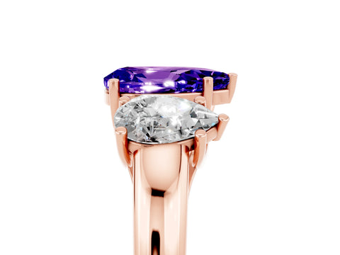 Rose gold Three-Stone Pear Cut Tanzanite Engagement Ring with Prong Setting_5