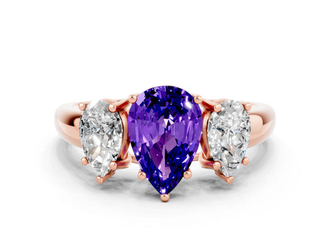 Rose gold Three-Stone Pear Cut Tanzanite Engagement Ring with Prong Setting