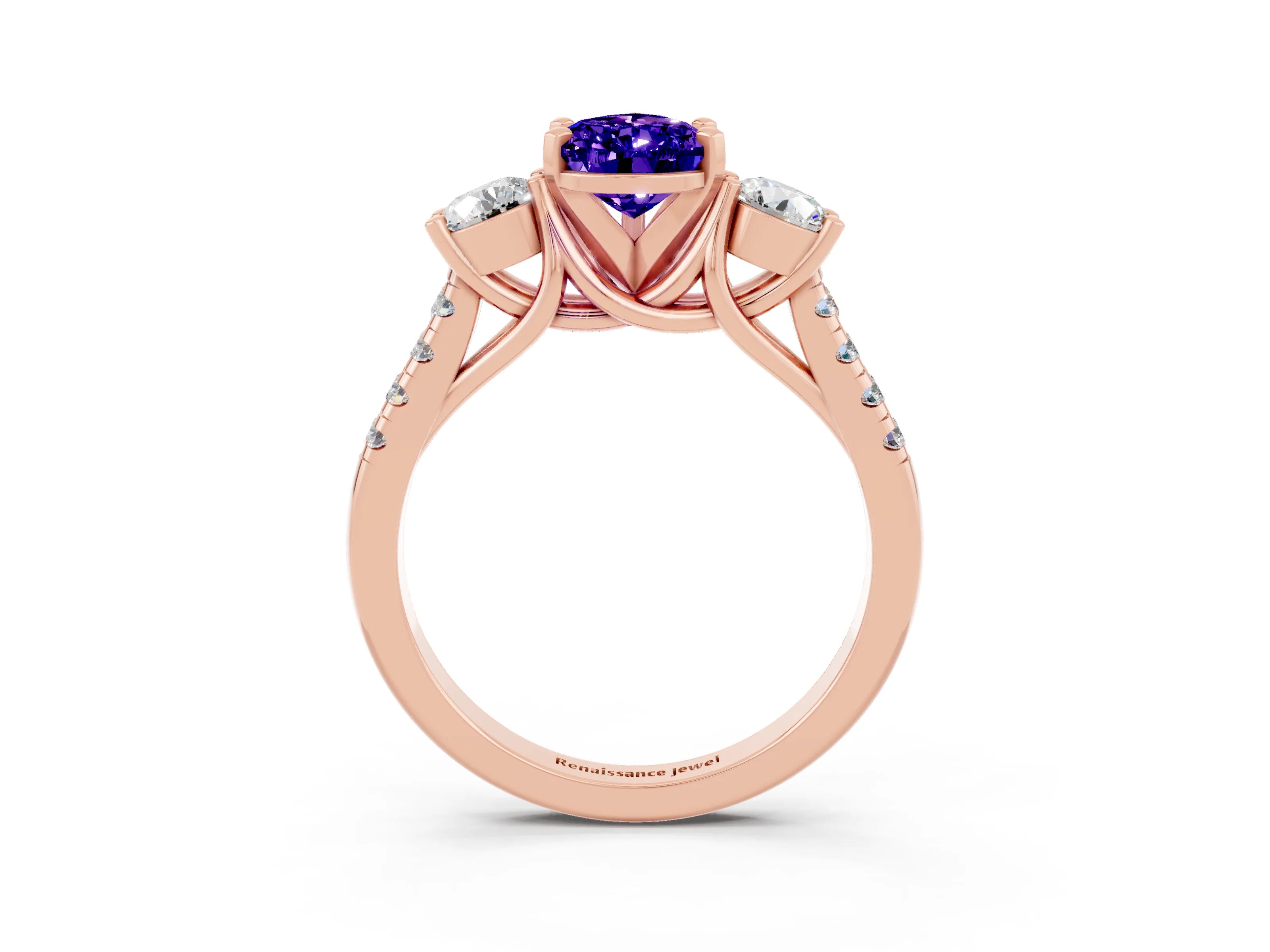 Rose gold Three-Stone Pear Cut Tanzanite Pavé Band with Four-Prong Setting_3