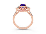 Rose gold Three-Stone Pear Cut Tanzanite Pavé Band with Four-Prong Setting_3