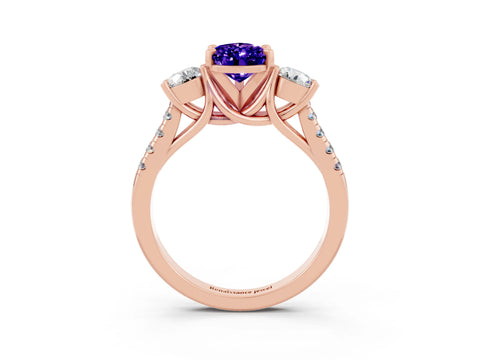 Rose gold Three-Stone Pear Cut Tanzanite Pavé Band with Four-Prong Setting_3