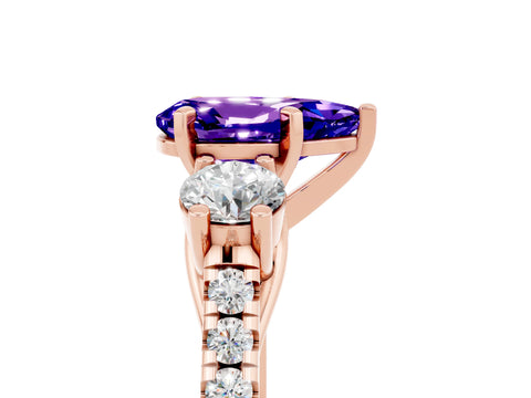 Rose gold Three-Stone Pear Cut Tanzanite Pavé Band with Four-Prong Setting_5