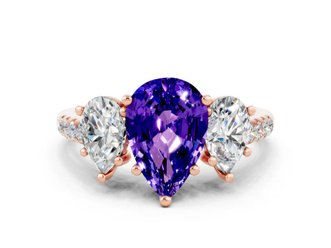 Rose gold Three-Stone Pear Cut Tanzanite Ring with Pavé Band and Prong Setting_12