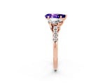 Rose gold Three-Stone Pear Cut Tanzanite Ring with Pavé Band and Prong Setting_14