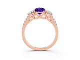 Rose gold Three-Stone Pear Cut Tanzanite Ring with Pavé Band and Prong Setting_15