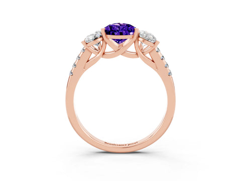 Rose gold Three-Stone Pear Cut Tanzanite Ring with Pavé Band and Prong Setting_15