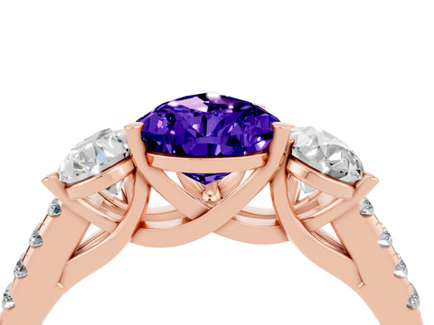 Rose gold Three-Stone Pear Cut Tanzanite Ring with Pavé Band and Prong Setting_16