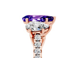 Rose gold Three-Stone Pear Cut Tanzanite Ring with Pavé Band and Prong Setting_17