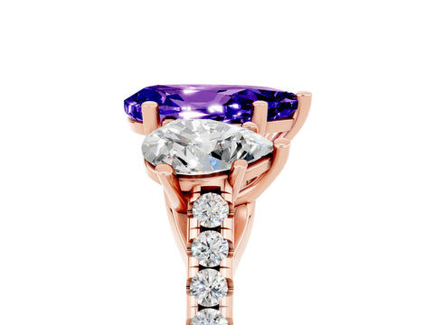 Rose gold Three-Stone Pear Cut Tanzanite Ring with Pavé Band and Prong Setting_17