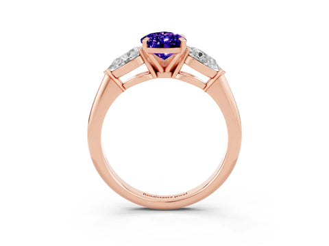 Rose gold Three-Stone Pear Cut Tanzanite Ring with Pear Side Stones and Four-Prong Setting_3