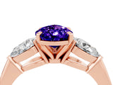 Rose gold Three-Stone Pear Cut Tanzanite Ring with Pear Side Stones and Four-Prong Setting_4