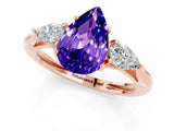 Rose gold Three-Stone Pear Cut Tanzanite Ring with Pear  Side Stones in Four-Prong Setting_13