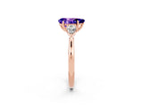 Rose gold Three-Stone Pear Cut Tanzanite Ring with Pear  Side Stones in Four-Prong Setting_14