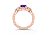 Rose gold Three-Stone Pear Cut Tanzanite Ring with Pear  Side Stones in Four-Prong Setting_15