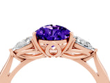 Rose gold Three-Stone Pear Cut Tanzanite Ring with Pear  Side Stones in Four-Prong Setting_16