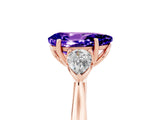 Rose gold Three-Stone Pear Cut Tanzanite Ring with Pear  Side Stones in Four-Prong Setting_17