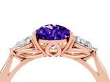 Rose gold Three-Stone Pear Cut Tanzanite Ring with Pear  Side Stones in Four-Prong Setting_40