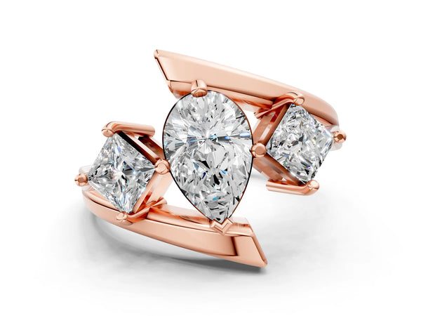 Rose gold Three-Stone Pear Cut Tension Band Ring with Four-Prong Setting