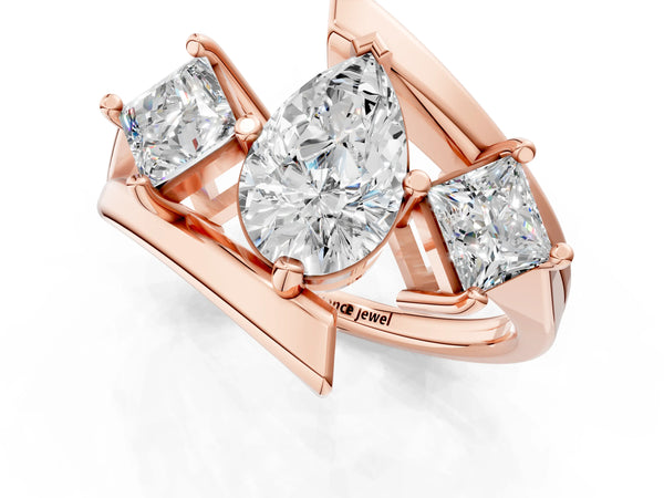 Rose gold Three-Stone Pear Cut Tension Band Ring with Four-Prong Setting