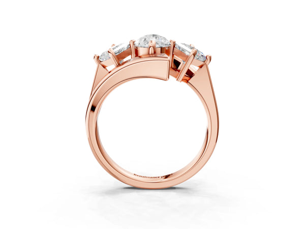 Rose gold Three-Stone Pear Cut Tension Band Ring with Four-Prong Setting