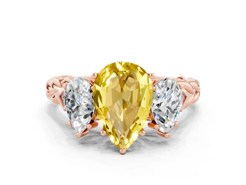Rose gold Three-Stone Pear Cut Yellow Sapphire Braided Band Ring with Four-Prong Setting_36