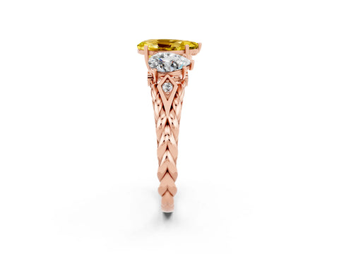 Rose gold Three-Stone Pear Cut Yellow Sapphire Braided Band Ring with Four-Prong Setting_38