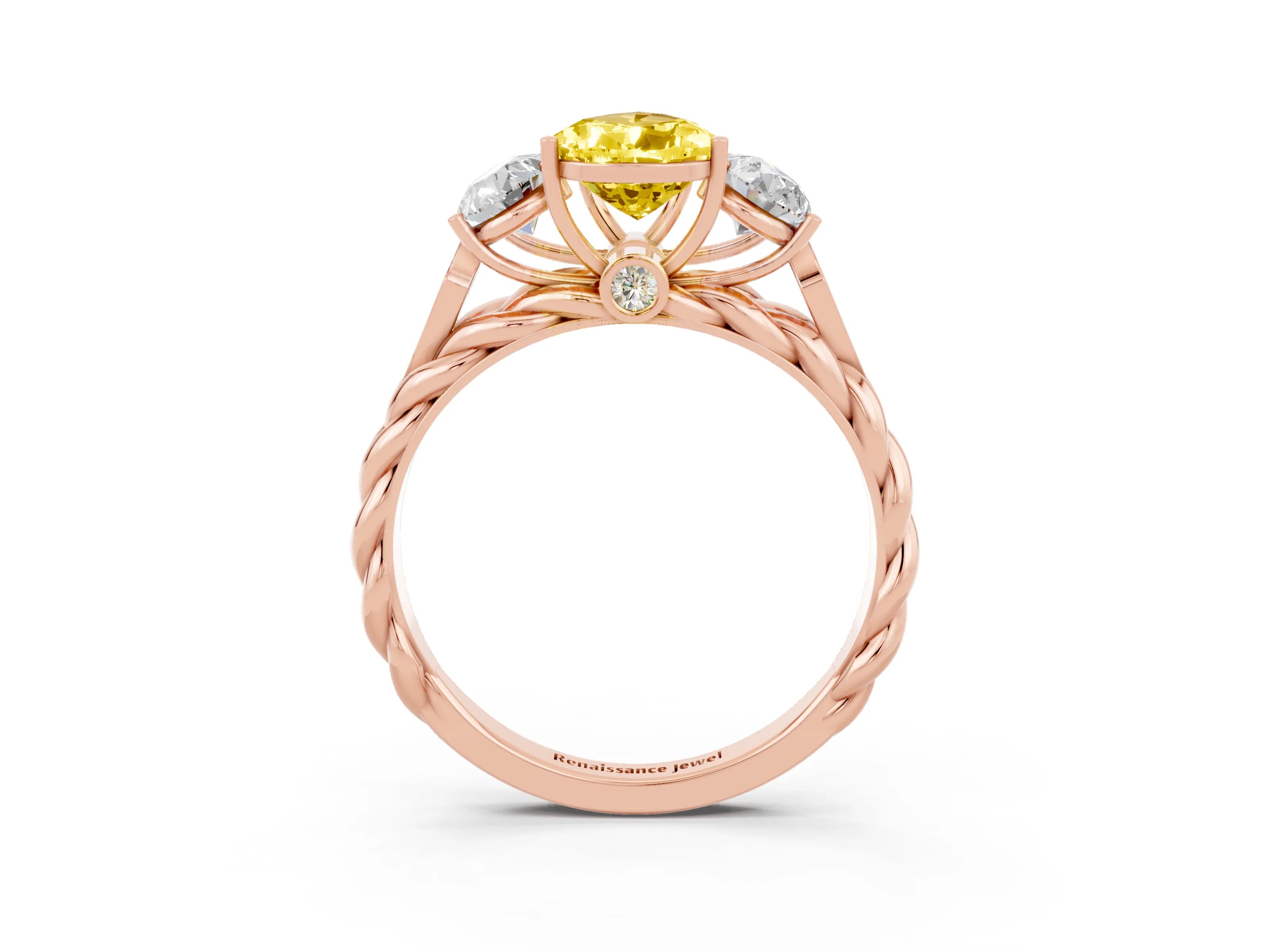 Rose gold Three-Stone Pear Cut Yellow Sapphire Braided Band Ring with Four-Prong Setting_39