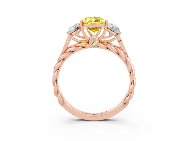 Rose gold Three-Stone Pear Cut Yellow Sapphire Braided Band Ring with Four-Prong Setting