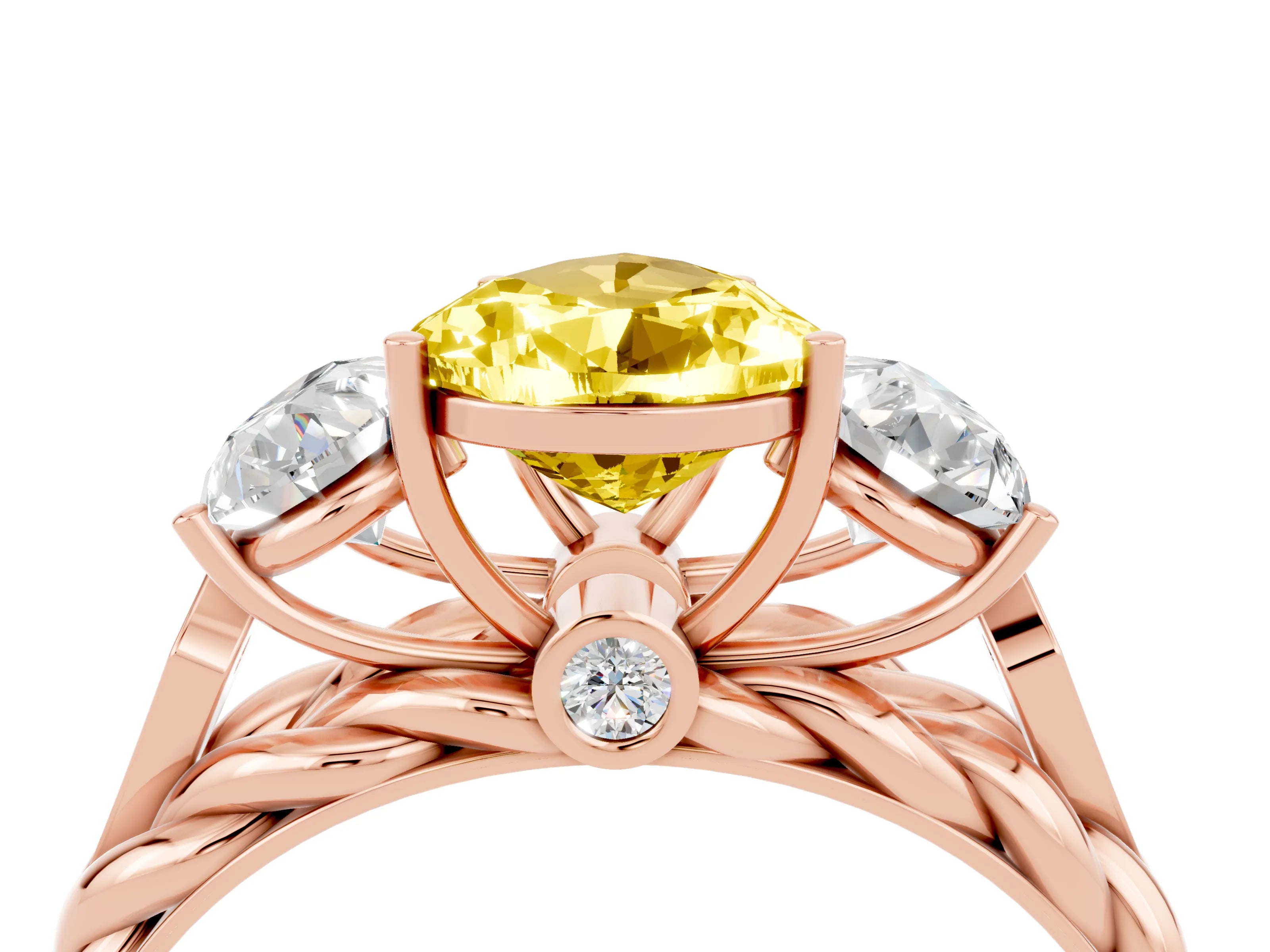 Rose gold Three-Stone Pear Cut Yellow Sapphire Braided Band Ring with Four-Prong Setting_40