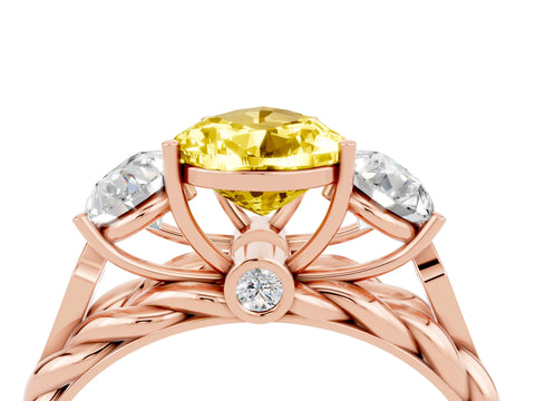 Rose gold Three-Stone Pear Cut Yellow Sapphire Braided Band Ring with Four-Prong Setting_40