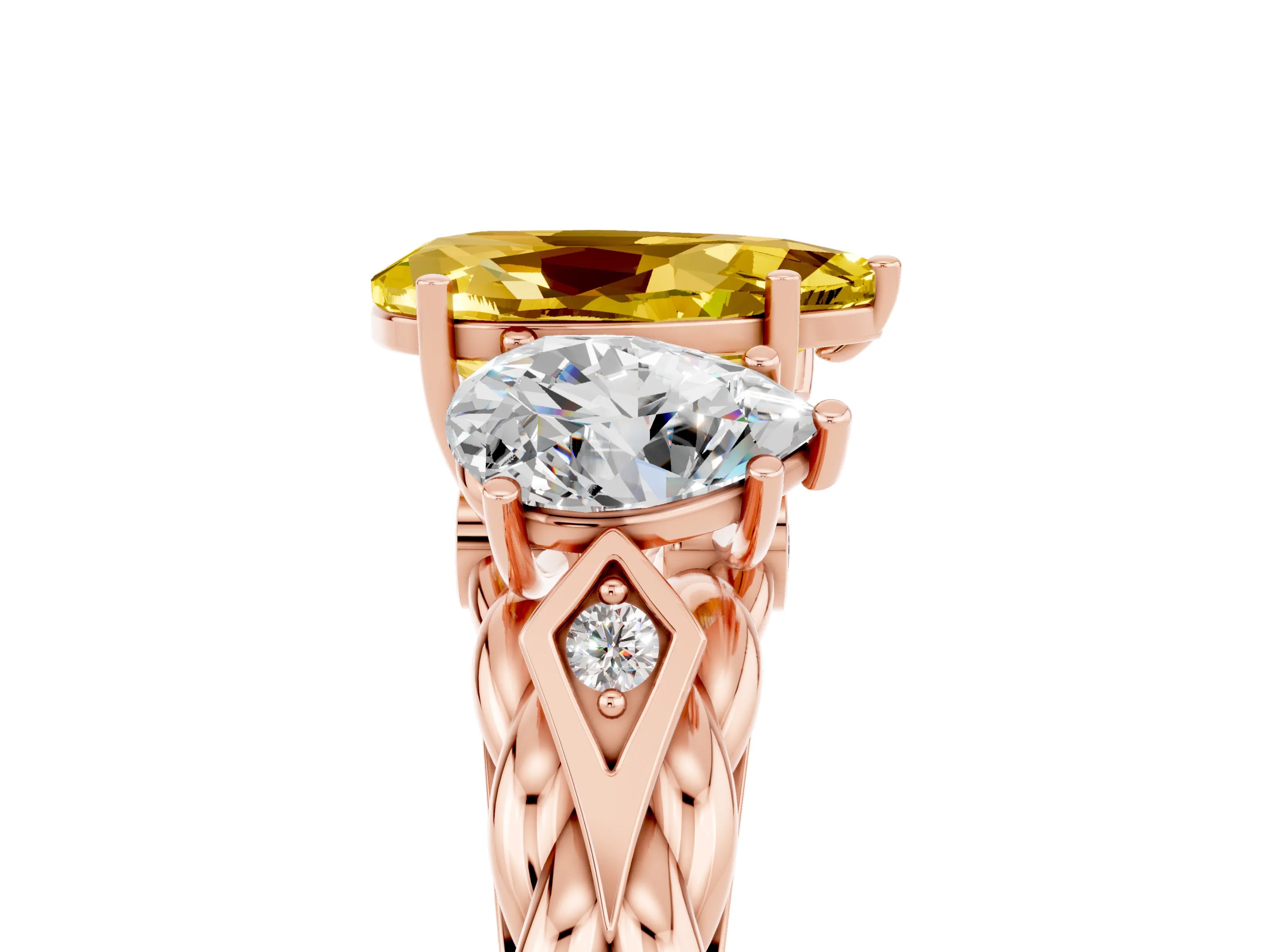 Rose gold Three-Stone Pear Cut Yellow Sapphire Braided Band Ring with Four-Prong Setting_41
