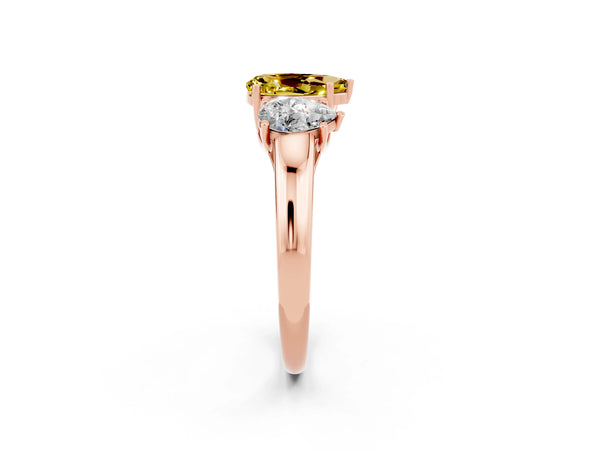 Rose gold Three-Stone Pear Cut Yellow Sapphire Engagement Ring with Prong Setting