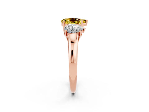 Rose gold Three-Stone Pear Cut Yellow Sapphire Engagement Ring with Prong Setting_2
