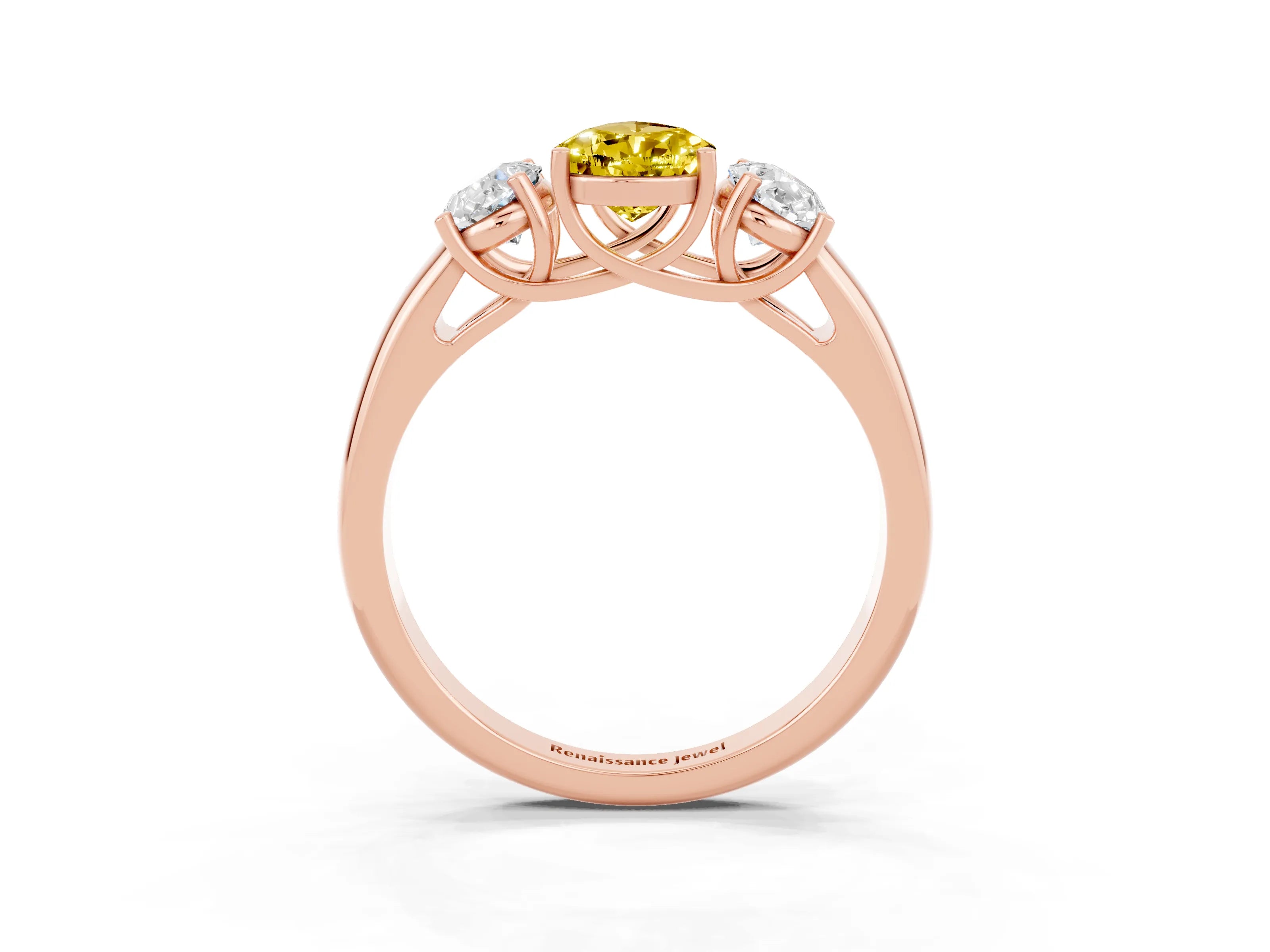 Rose gold Three-Stone Pear Cut Yellow Sapphire Engagement Ring with Prong Setting_3
