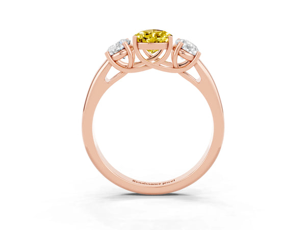 Rose gold Three-Stone Pear Cut Yellow Sapphire Engagement Ring with Prong Setting